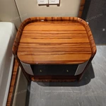 Striped Natural Wood Veneer Nightstand with Pleated Accents